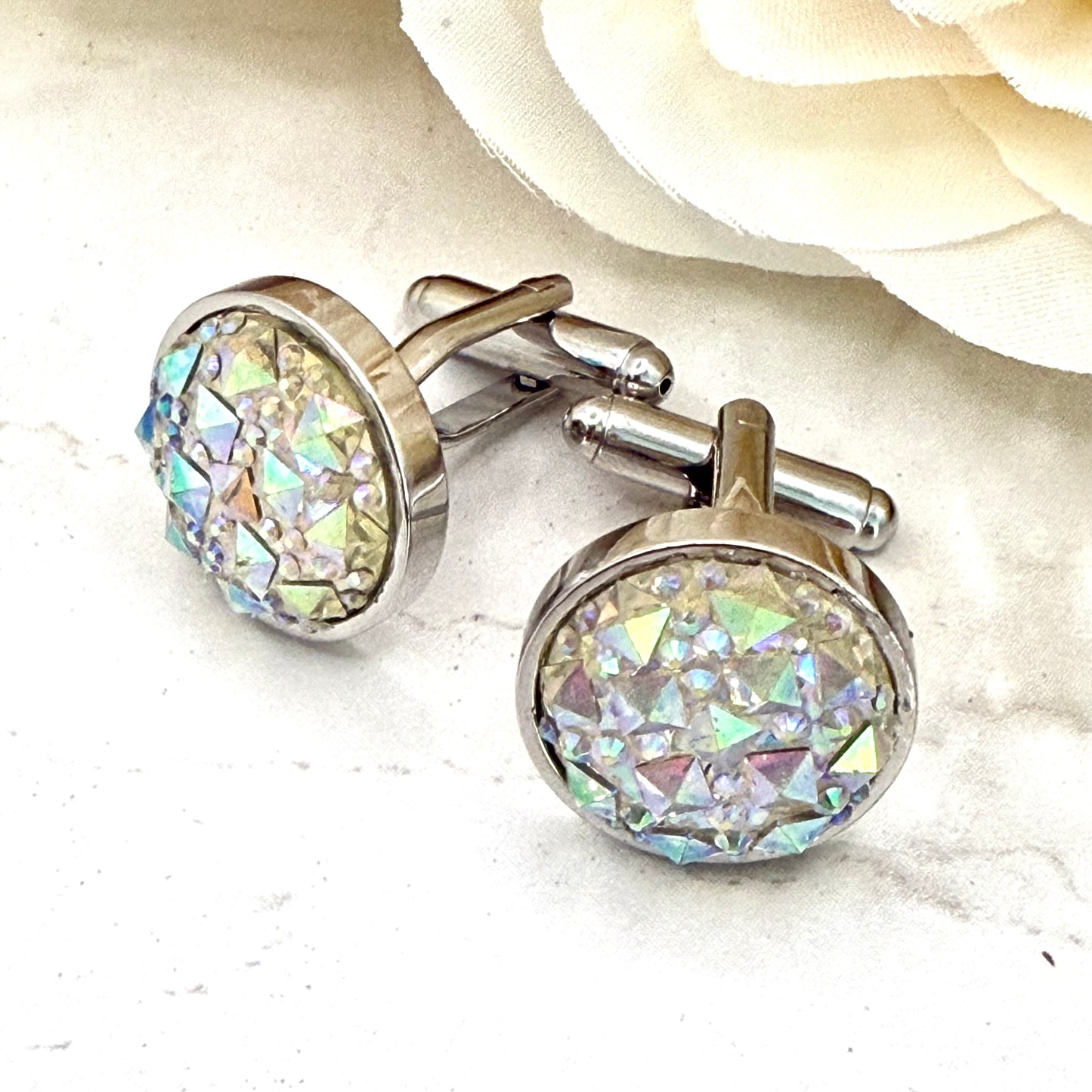 Crystal 15th Anniversary Cufflinks Handmade-Cufflinks-Handmadeanniversary-Handmade Anniversary