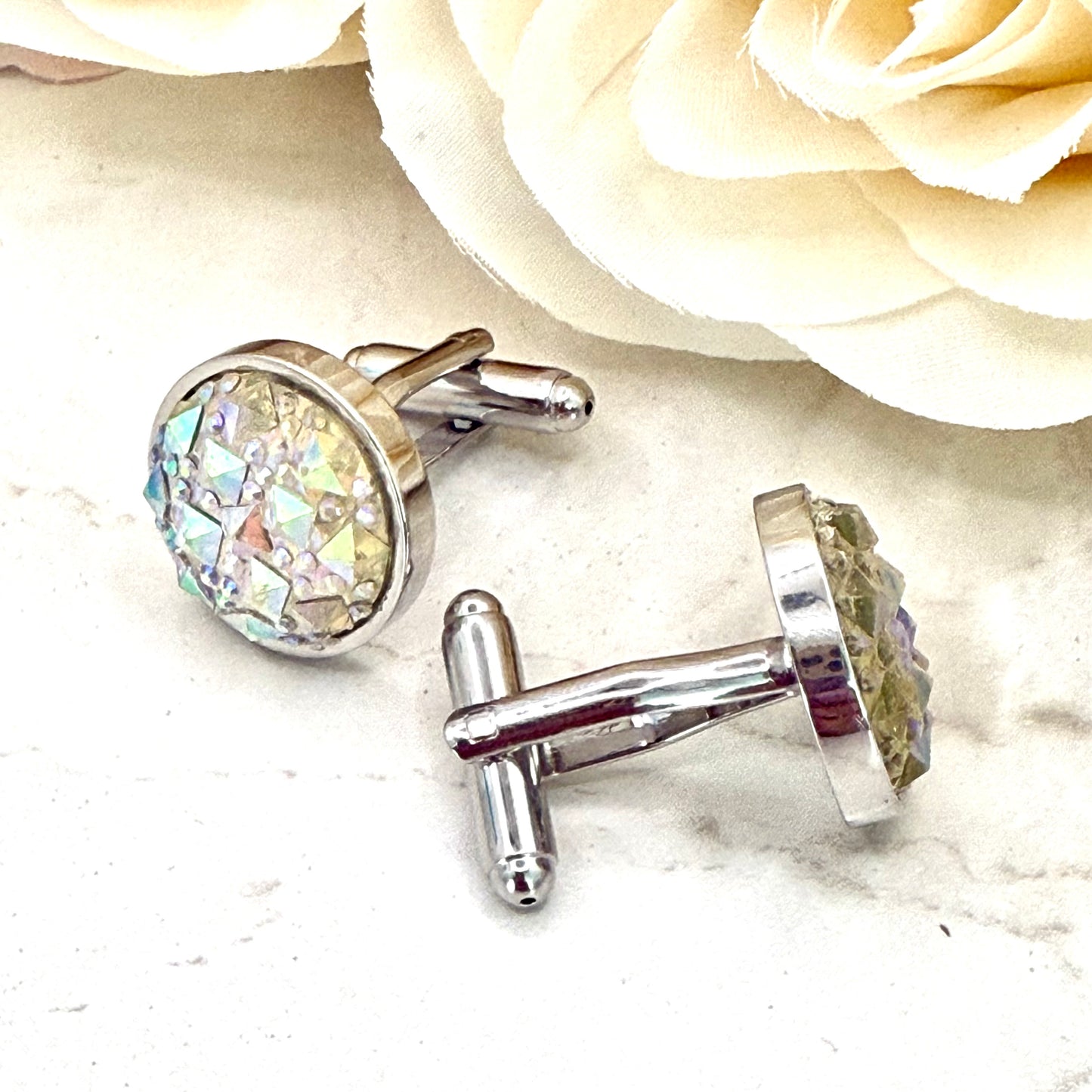 Crystal 15th Anniversary Cufflinks Handmade-Cufflinks-Handmadeanniversary-Handmade Anniversary