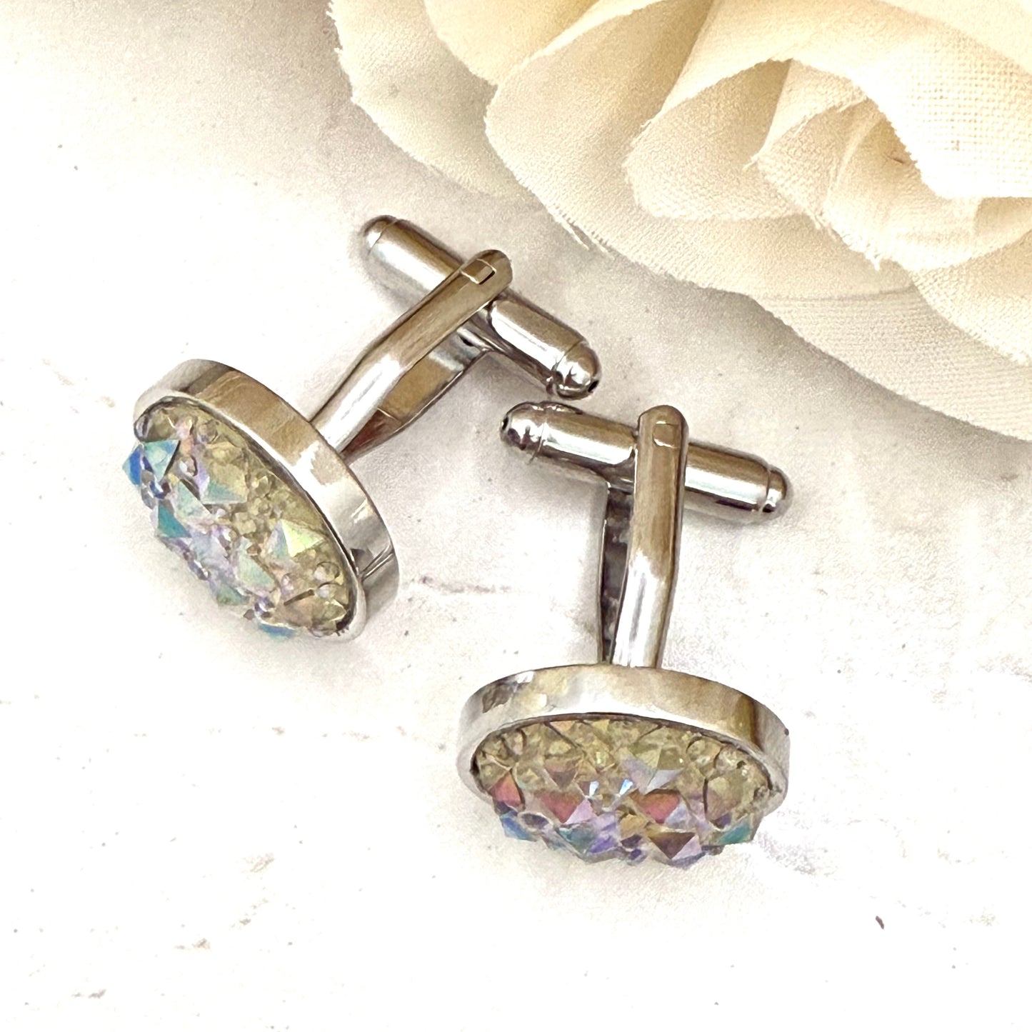 Crystal 15th Anniversary Cufflinks Handmade-Cufflinks-Handmadeanniversary-Handmade Anniversary