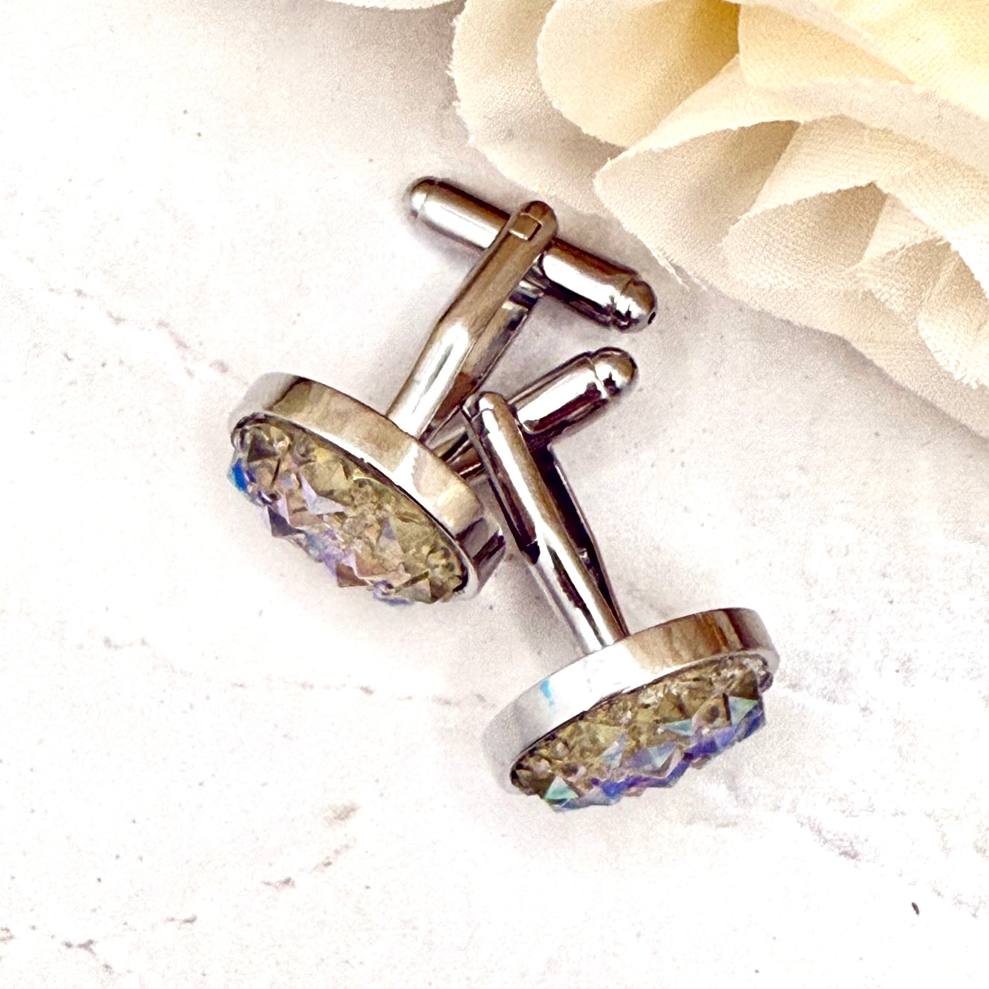 Crystal 15th Anniversary Cufflinks Handmade-Cufflinks-Handmadeanniversary-Handmade Anniversary