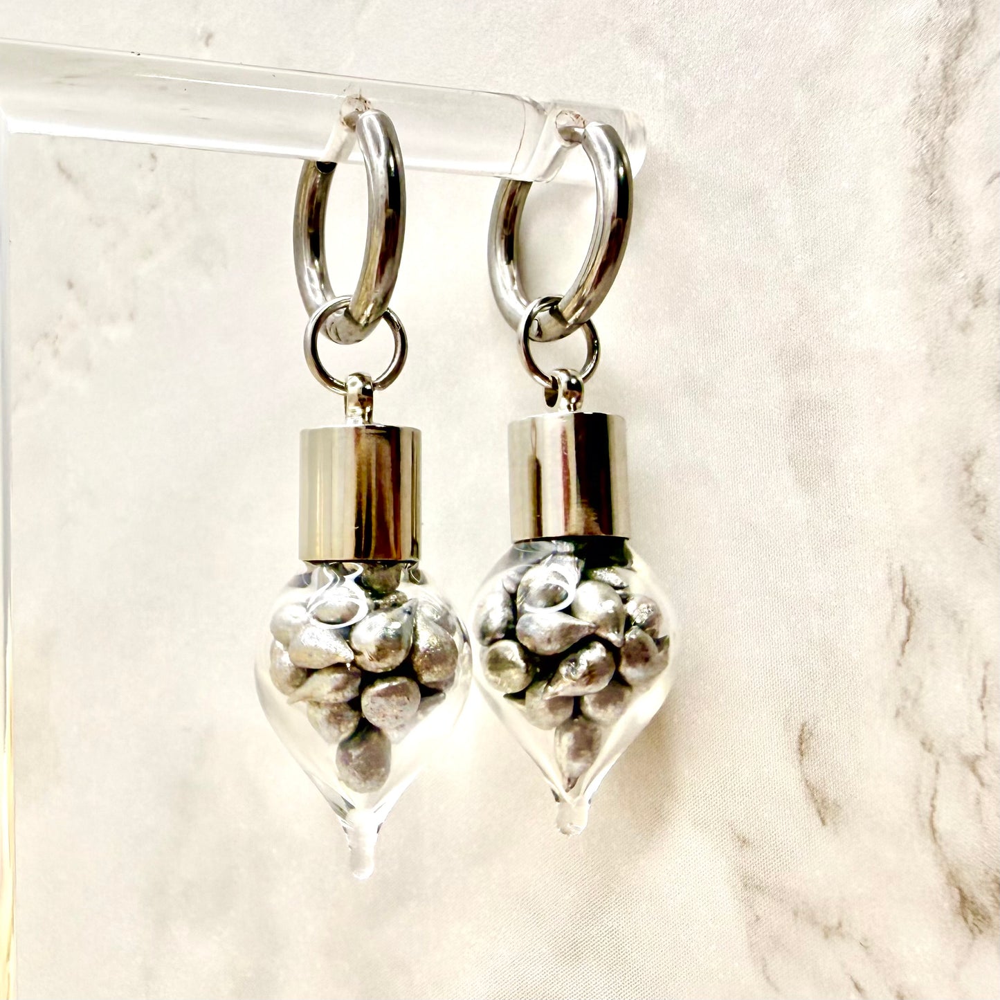 Sparkling Tin Anniversary Huggie Earrings Handmade