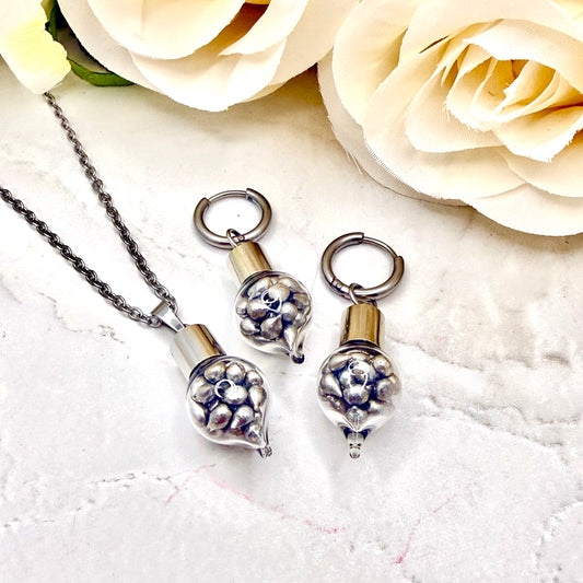 Sparkling Tin 10th Anniversary Pendant & Earrings Jewellery Set Handmade