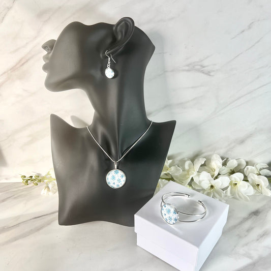 Snowflake Pendant, Drop Earring & Bangle Gift Set Handmade