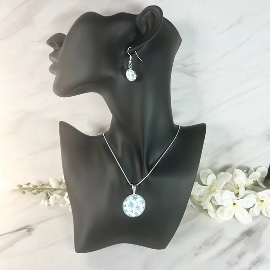 Snowflake Pendant & Drop Earrings Jewellery Set Handmade