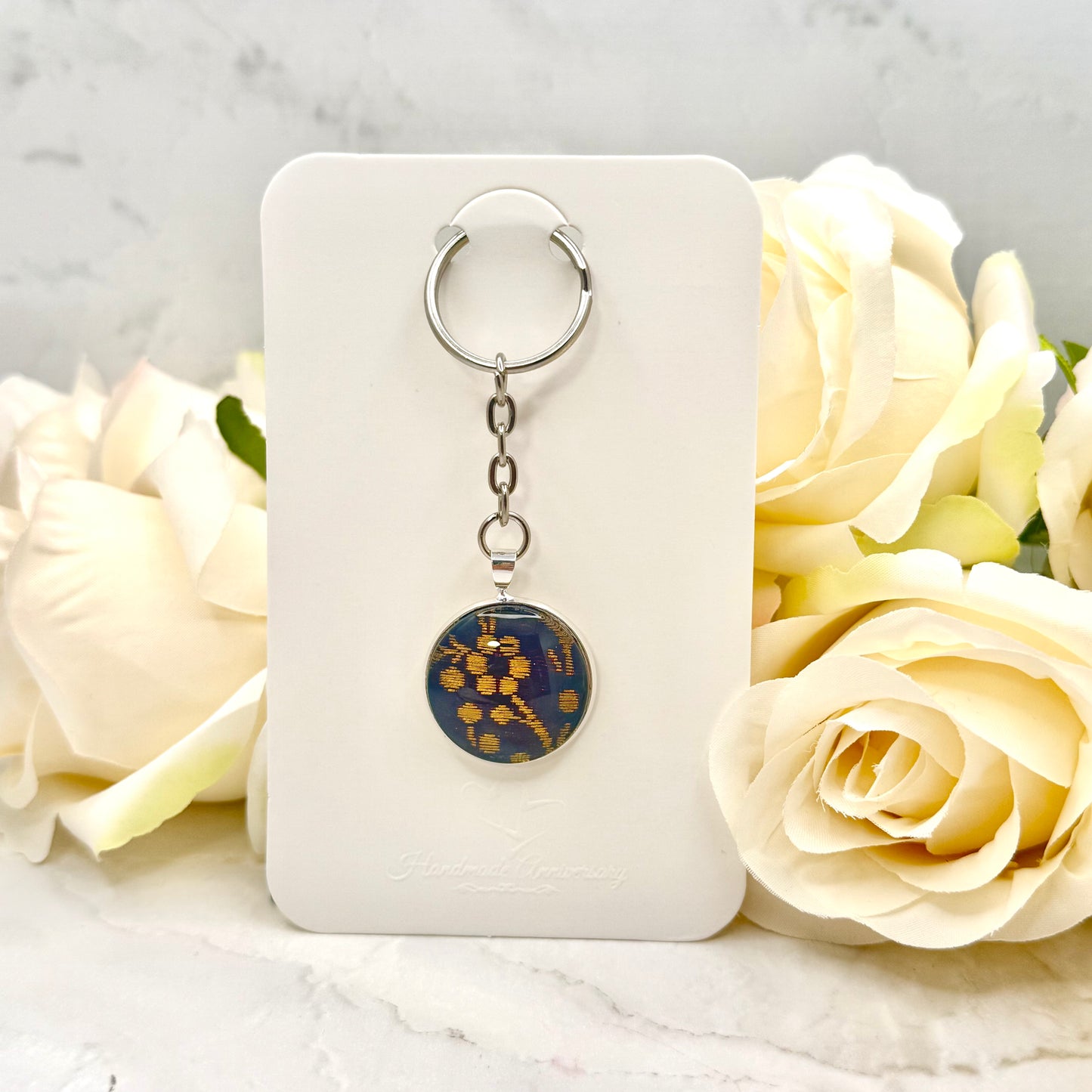 Silk 12th Anniversary Keyring Handmade