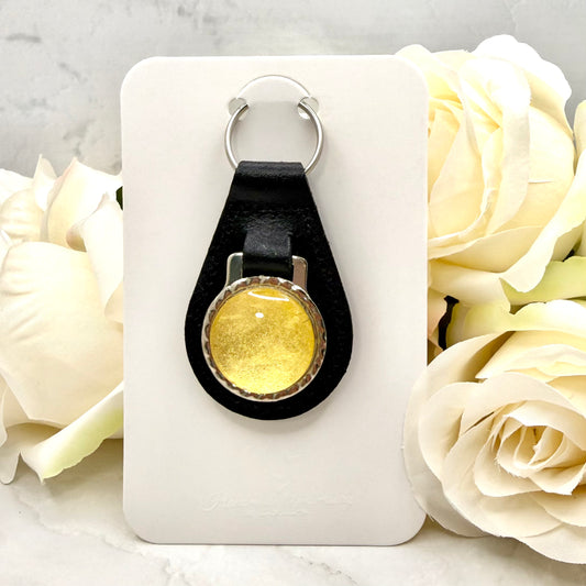 Gold 50th Anniversary Leather Key Fob Handmade