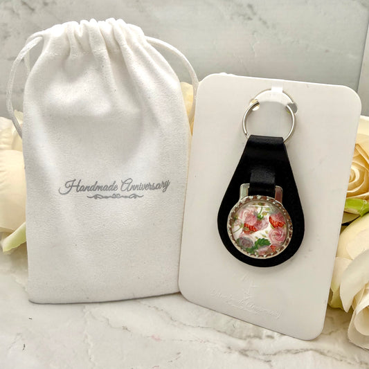 Fruit & Flower 4th Anniversary Leather Key Fob Handmade