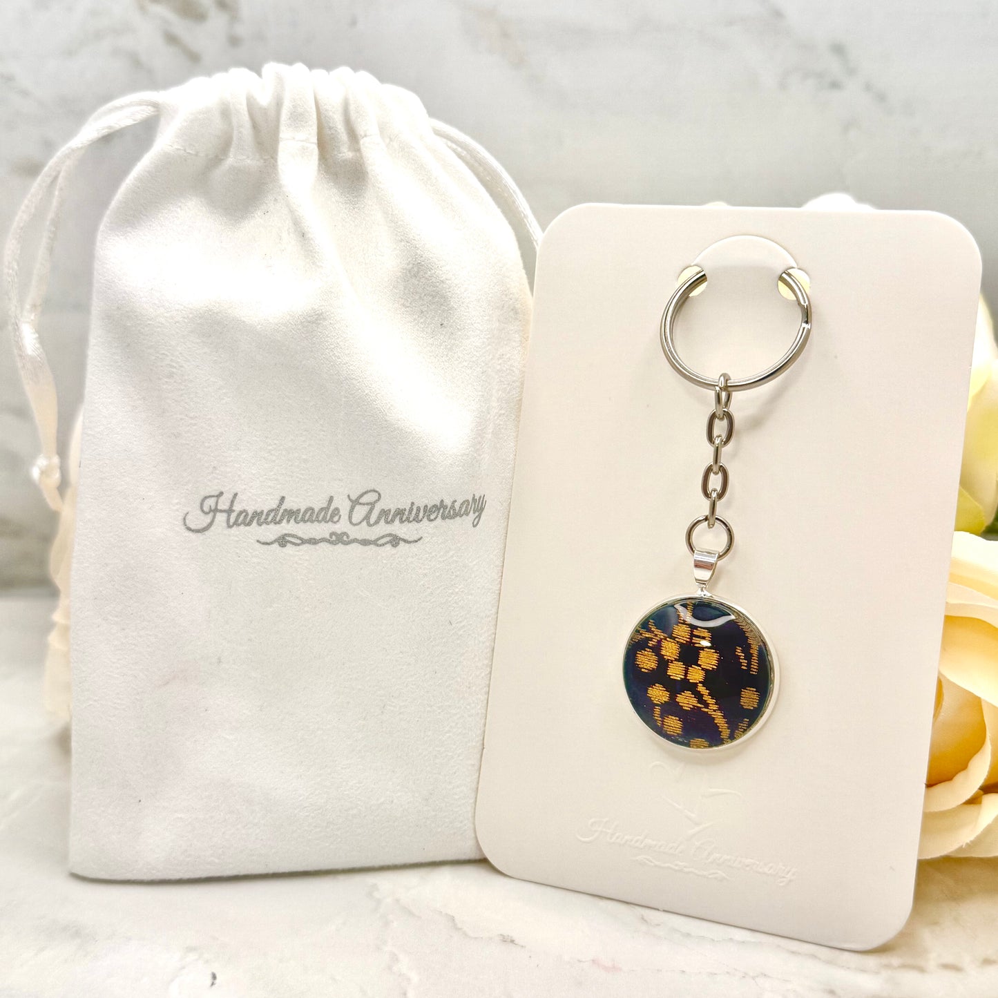 Silk 12th Anniversary Keyring Handmade