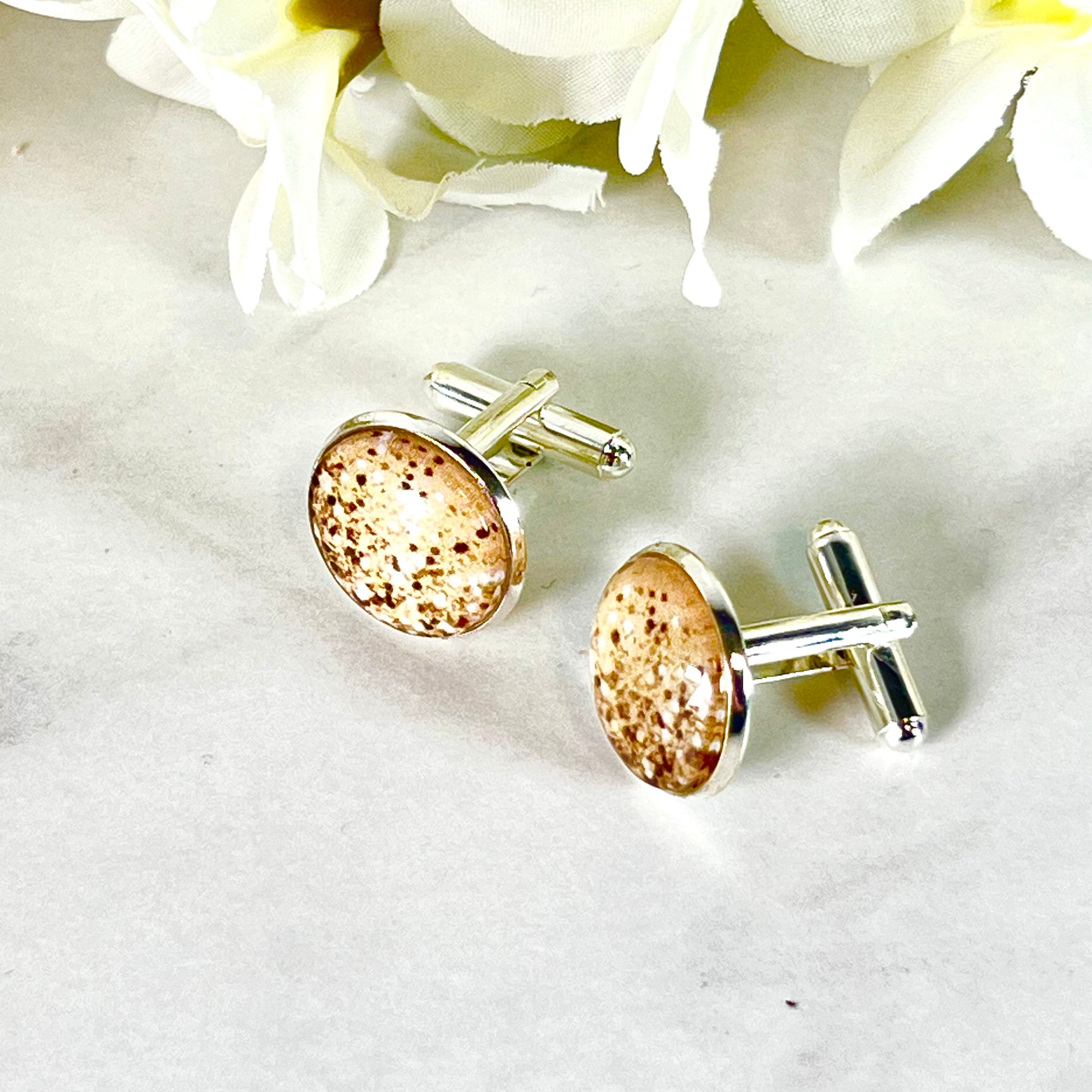 Golden Glow Cufflinks & Leather Key Fob Gift Set Handmade-Keyring-Handmadeanniversary-Handmade Anniversary