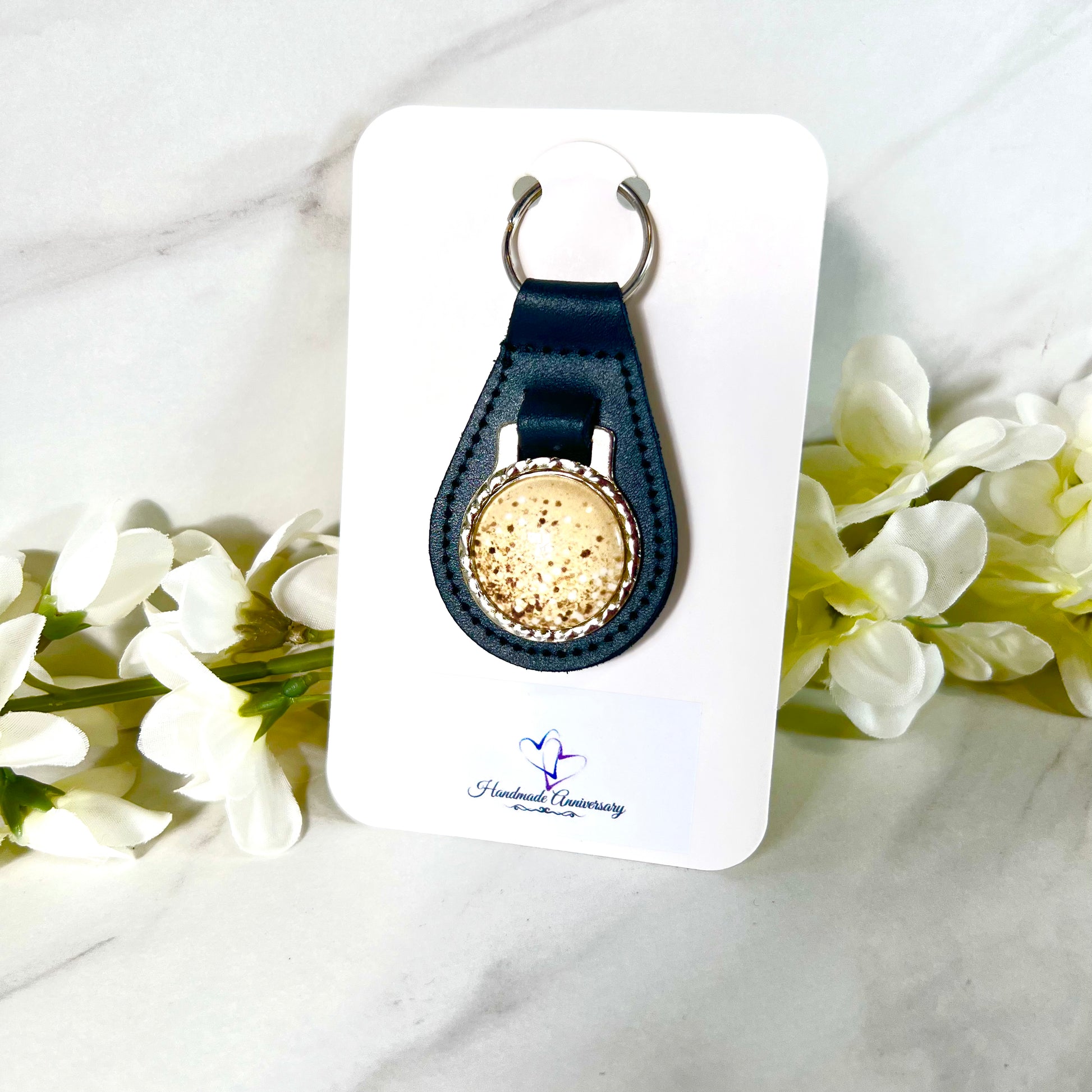 Golden Glow Leather Key Fob Handmade-Keyring-Handmadeanniversary-Handmade Anniversary