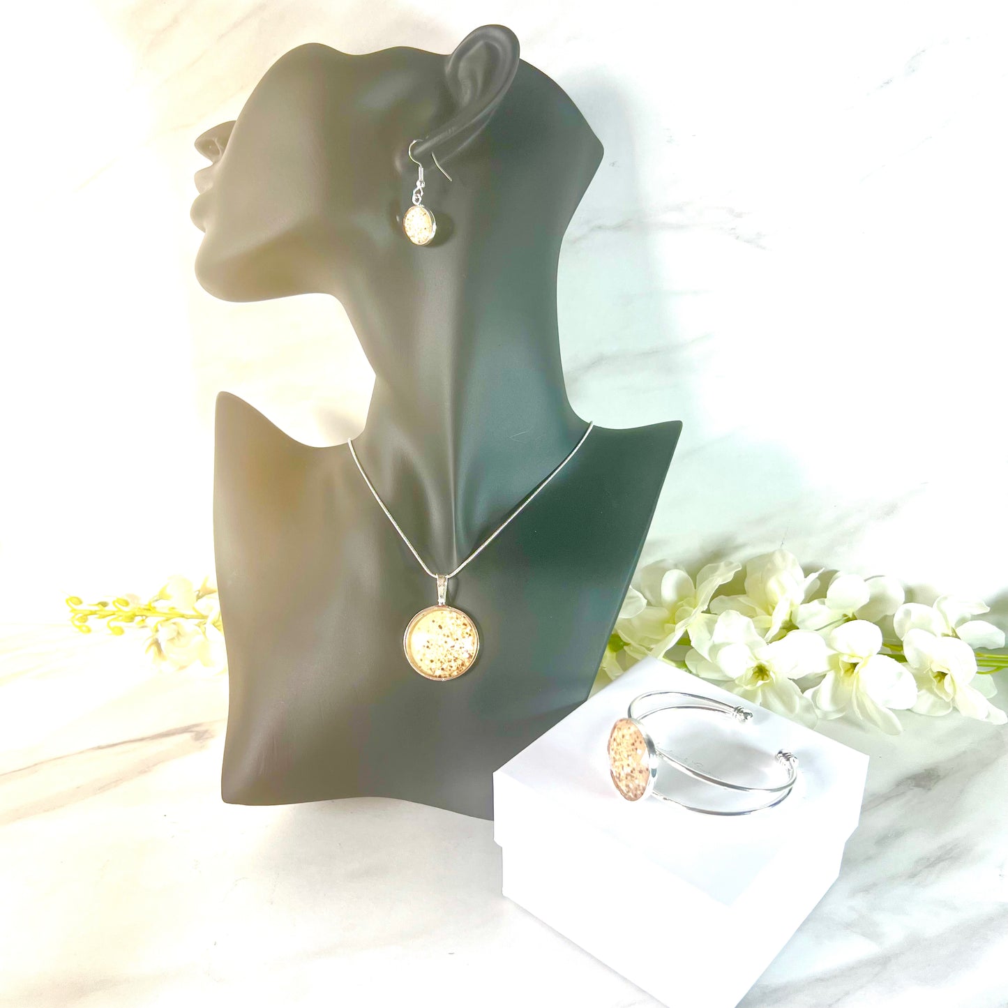 Golden Glow Pendant, Drop Earring & Bangle Gift Set Handmade-Bangle-Handmadeanniversary-Handmade Anniversary