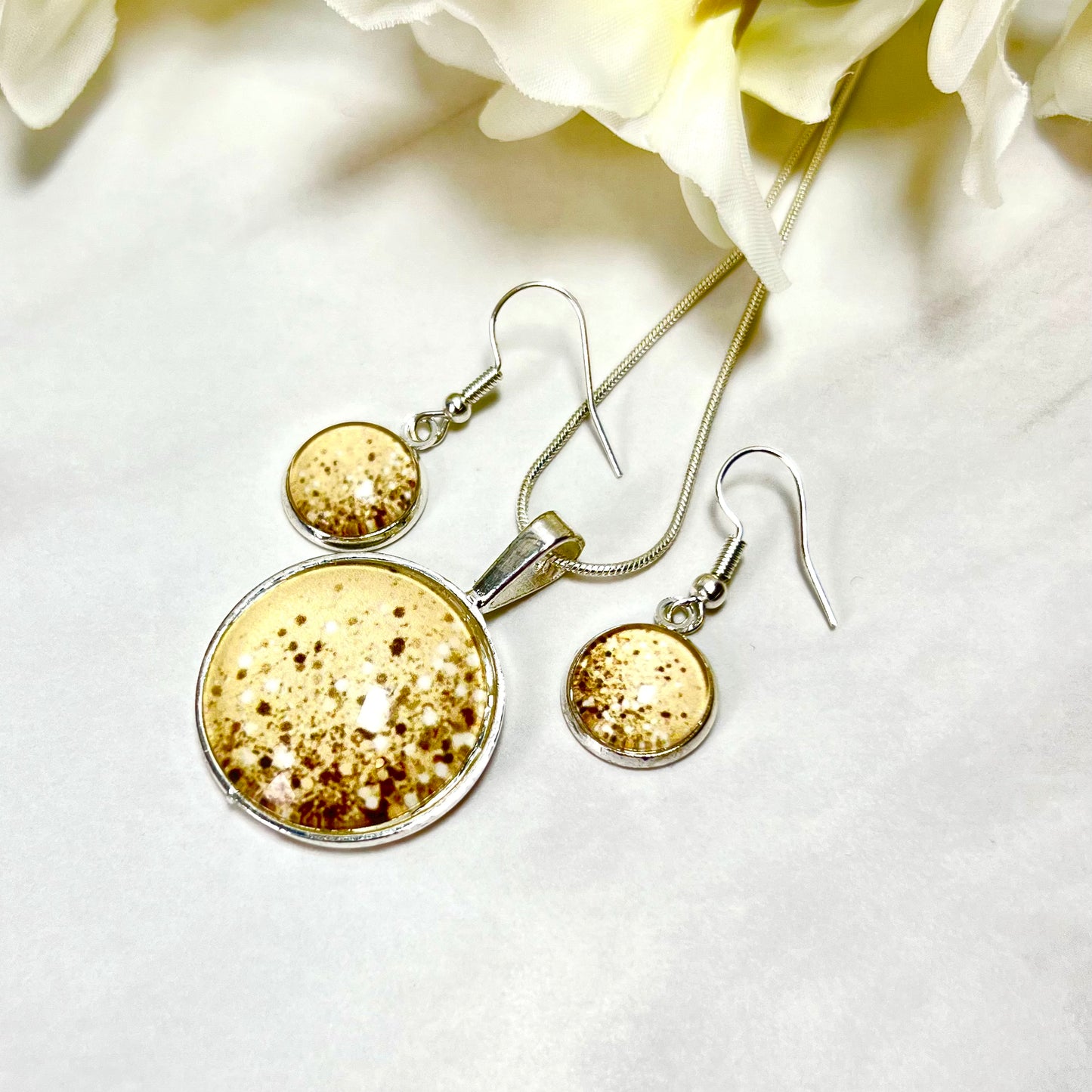 Golden Glow Pendant & Drop Earrings Jewellery Set Handmade-Pendant & Earrings-Handmadeanniversary-Handmade Anniversary