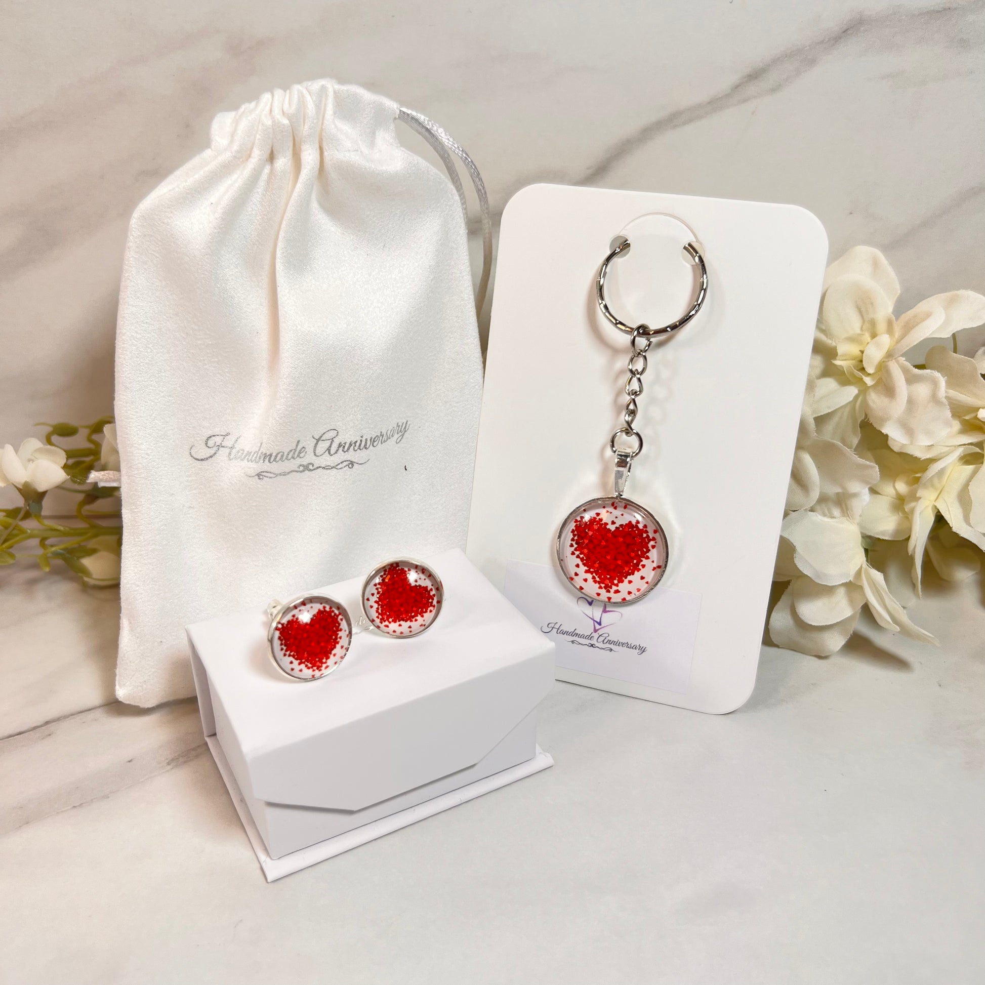 Heart Cufflinks and Keyring Gift Set Handmade-Keyring-Handmadeanniversary-Handmade Anniversary