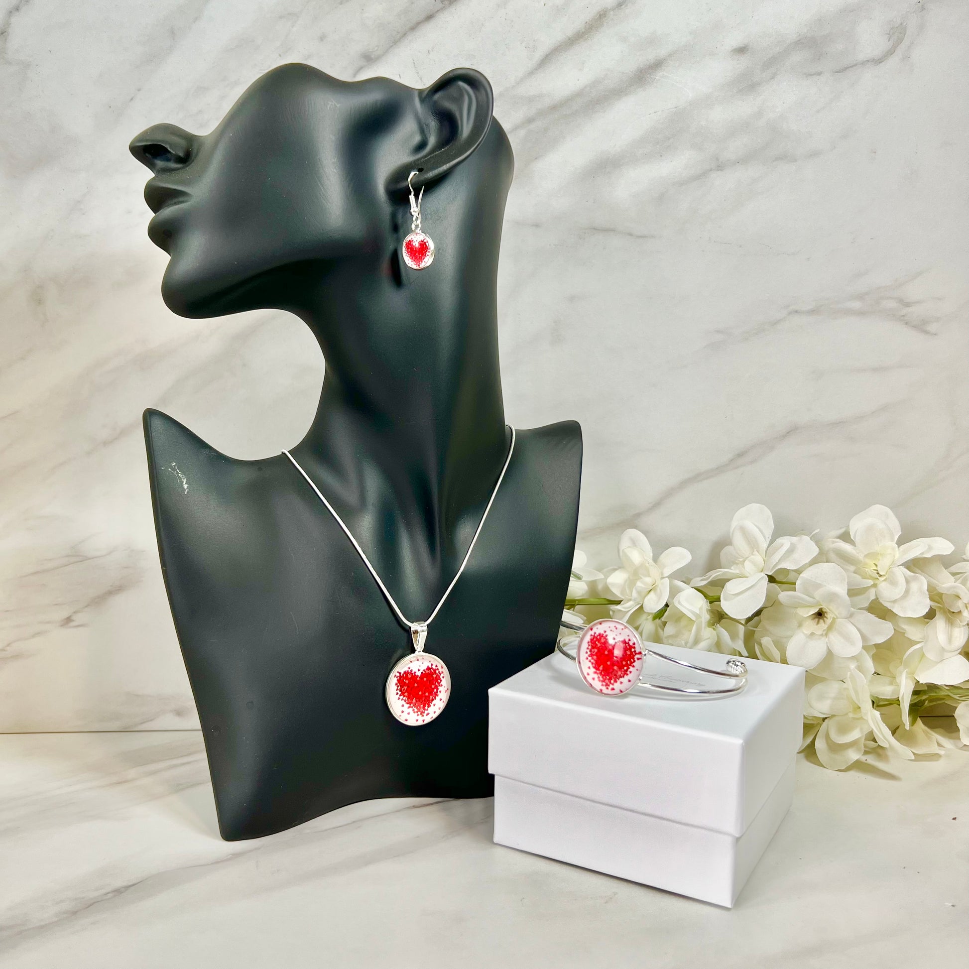 Heart Pendant, Drop Earring & Bangle Gift Set Handmade-Bangle-Handmadeanniversary-Handmade Anniversary