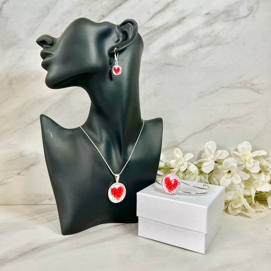 Heart Pendant, Drop Earring & Bangle Gift Set Handmade-Bangle-Handmadeanniversary-Handmade Anniversary