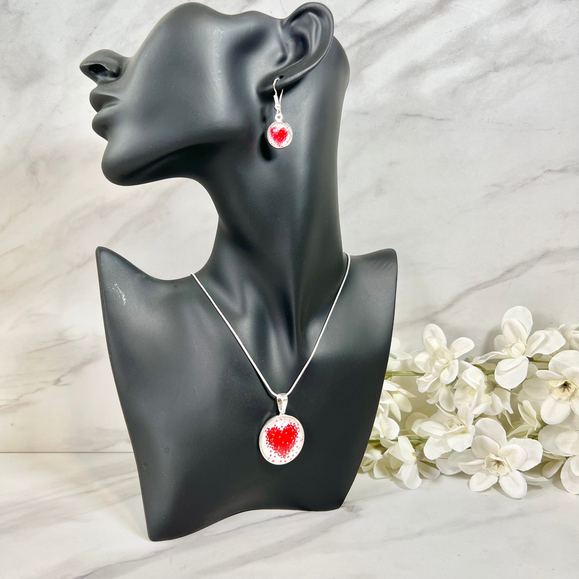 Heart Pendant & Drop Earrings Jewellery Set Handmade-Pendant & Earrings-Handmadeanniversary-Handmade Anniversary