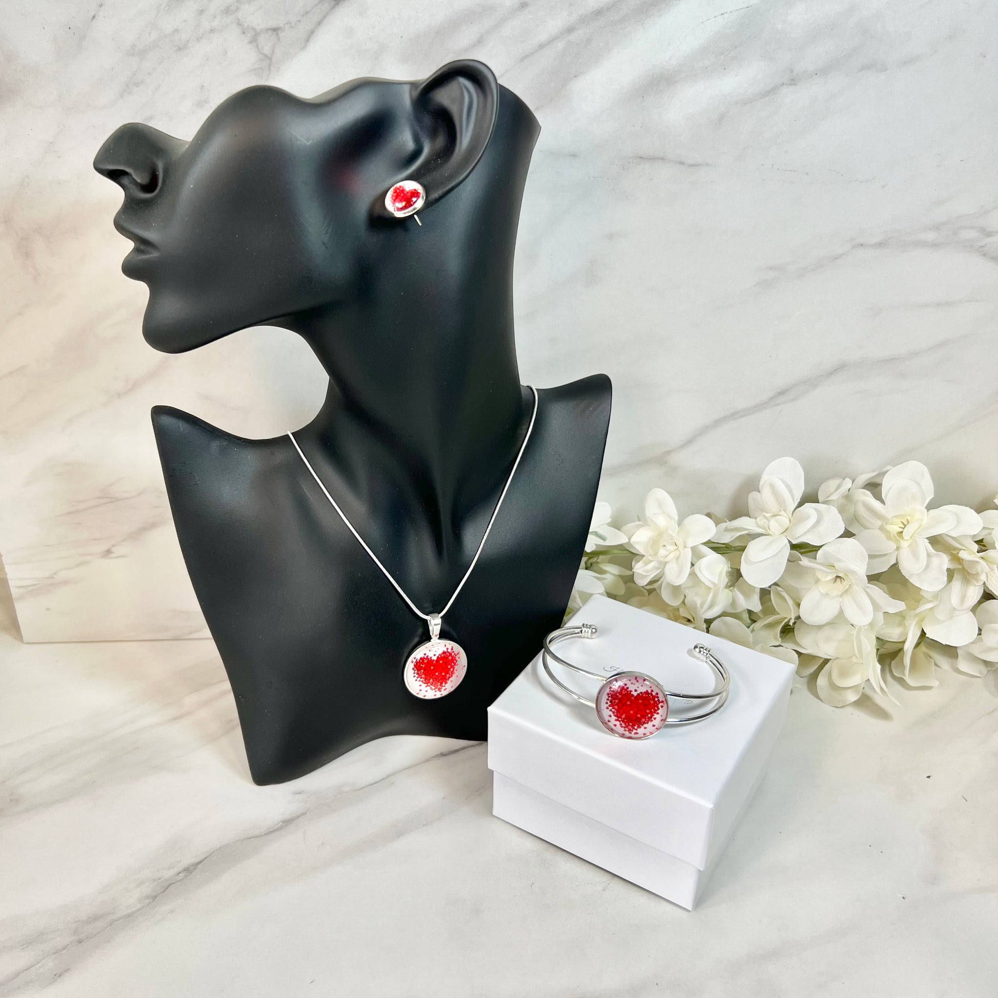 Heart Pendant, Stud Earrings & Bangle Gift Set Handmade-Bangle-Handmadeanniversary-Handmade Anniversary