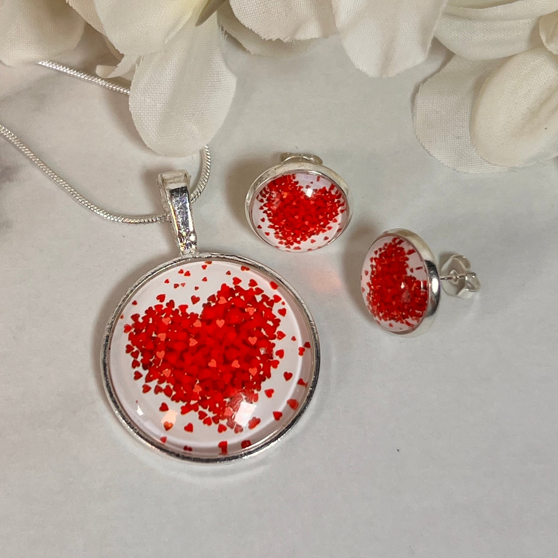 Heart Pendant & Stud Earrings Jewellery Set Handmade-Pendant & Earrings-Handmadeanniversary-Handmade Anniversary