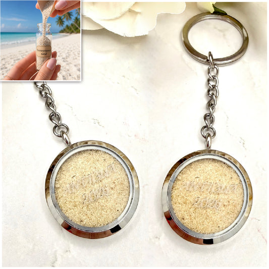 Luxury Personalised Honeymoon Sand Keyring Matching Set for Couples