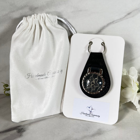 Lace 13th Anniversary Leather Key Fob Handmade