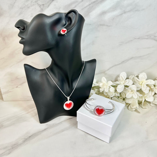 Heart Pendant, Stud Earrings & Bangle Gift Set Handmade