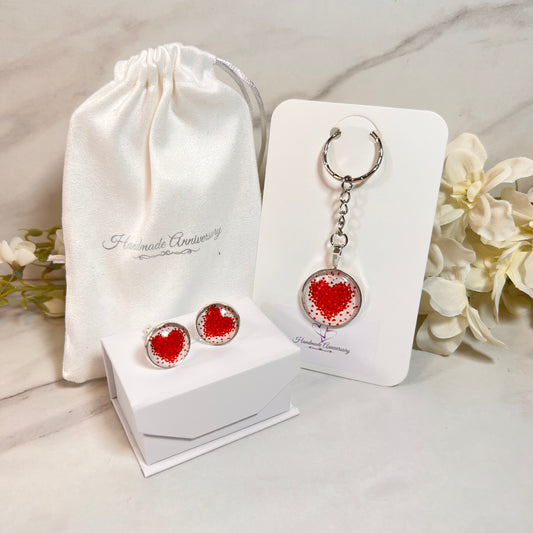 Heart Cufflinks and Keyring Gift Set Handmade