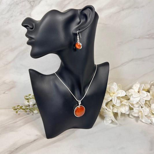 Vegan Leather Anniversary Pendant & Drop Earrings Jewellery Set Handmade