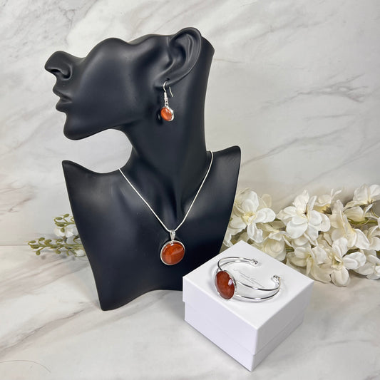 Vegan Leather Anniversary Pendant, Drop Earrings & Bangle Jewellery Set Handmade