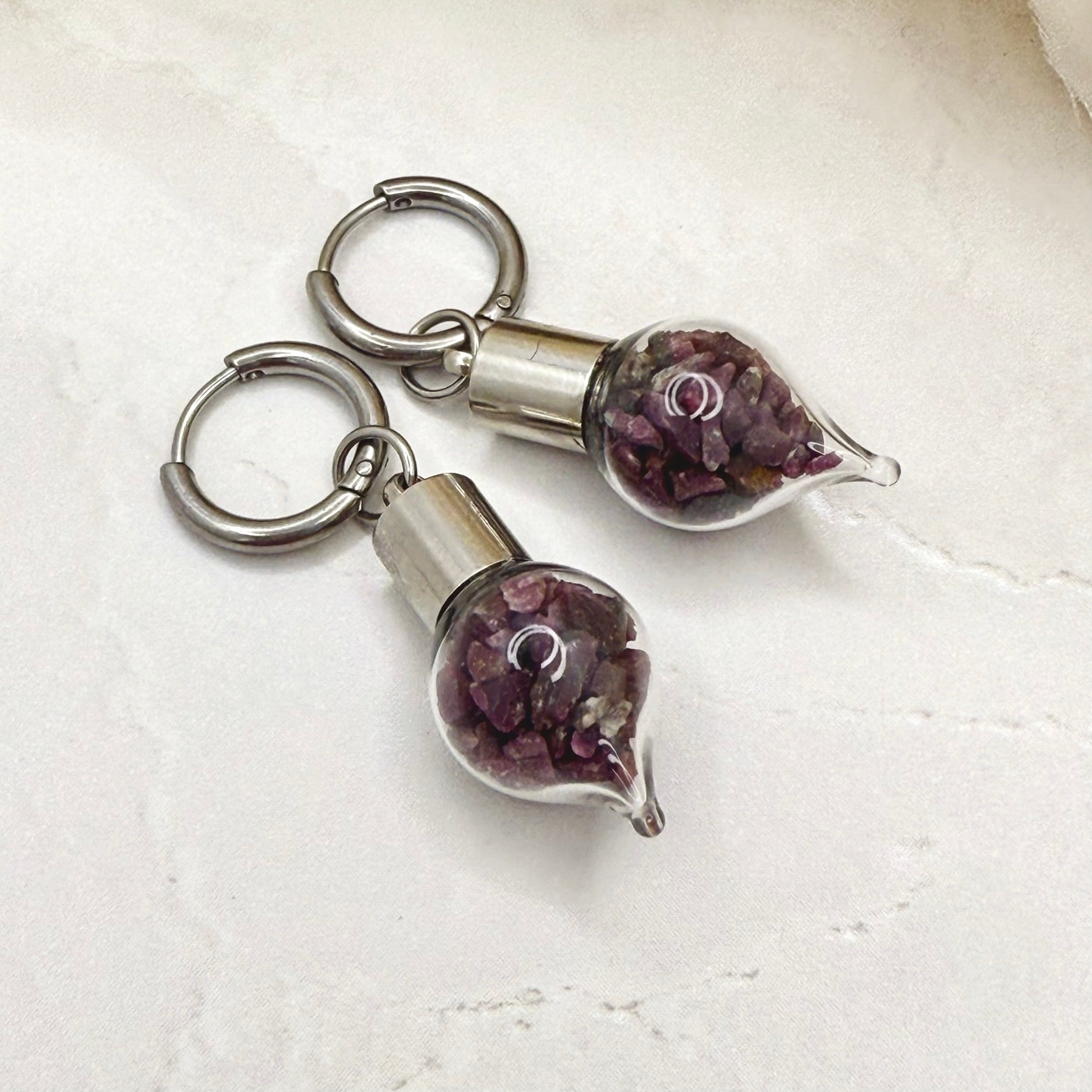 40th Anniversary Huggie Earrings – Natural Raw Ruby Shards | Romantic Ruby Gift for Her-Pendant & Earrings-Handmadeanniversary-Handmade Anniversary