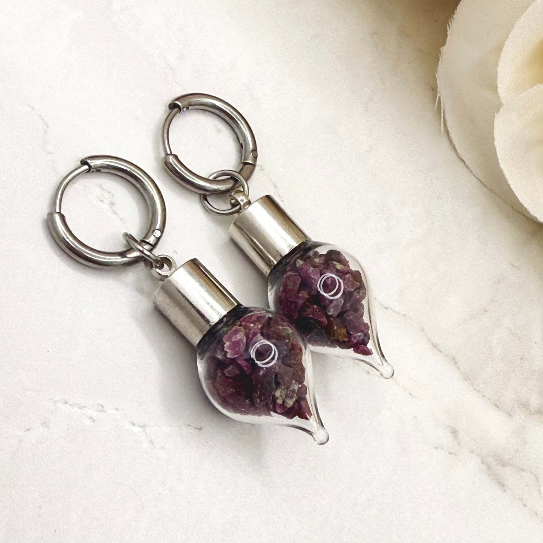 40th Anniversary Huggie Earrings – Natural Raw Ruby Shards | Romantic Ruby Gift for Her-Pendant & Earrings-Handmadeanniversary-Handmade Anniversary