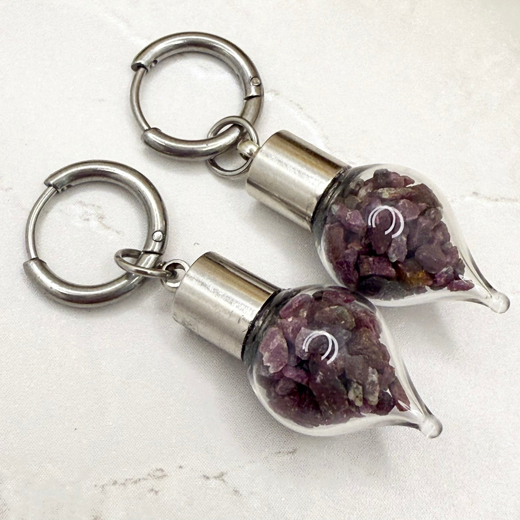 40th Anniversary Huggie Earrings – Natural Raw Ruby Shards | Romantic Ruby Gift for Her-Pendant & Earrings-Handmadeanniversary-Handmade Anniversary