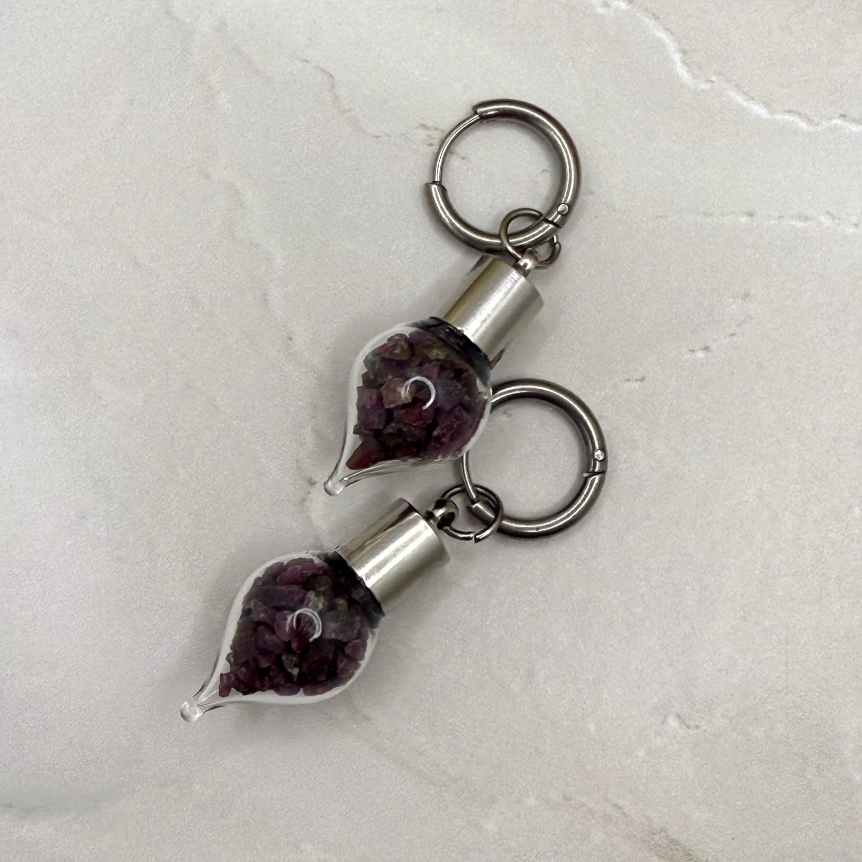 40th Anniversary Huggie Earrings – Natural Raw Ruby Shards | Romantic Ruby Gift for Her-Pendant & Earrings-Handmadeanniversary-Handmade Anniversary