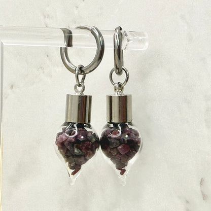 40th Anniversary Huggie Earrings – Natural Raw Ruby Shards | Romantic Ruby Gift for Her-Pendant & Earrings-Handmadeanniversary-Earrings Only-Handmade Anniversary