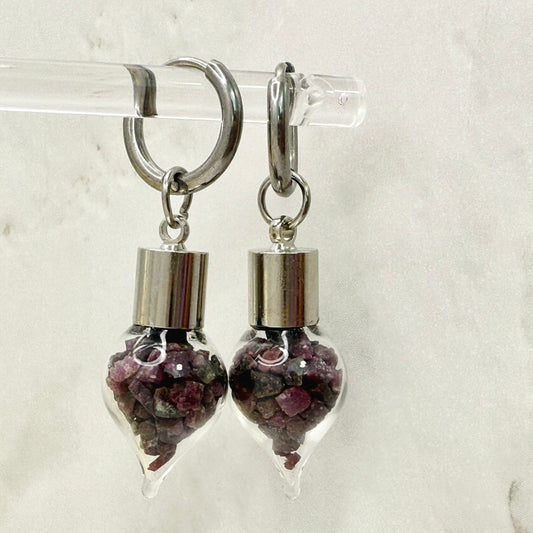 40th Anniversary Huggie Earrings – Natural Raw Ruby Shards | Romantic Ruby Gift for Her-Pendant & Earrings-Handmadeanniversary-Handmade Anniversary
