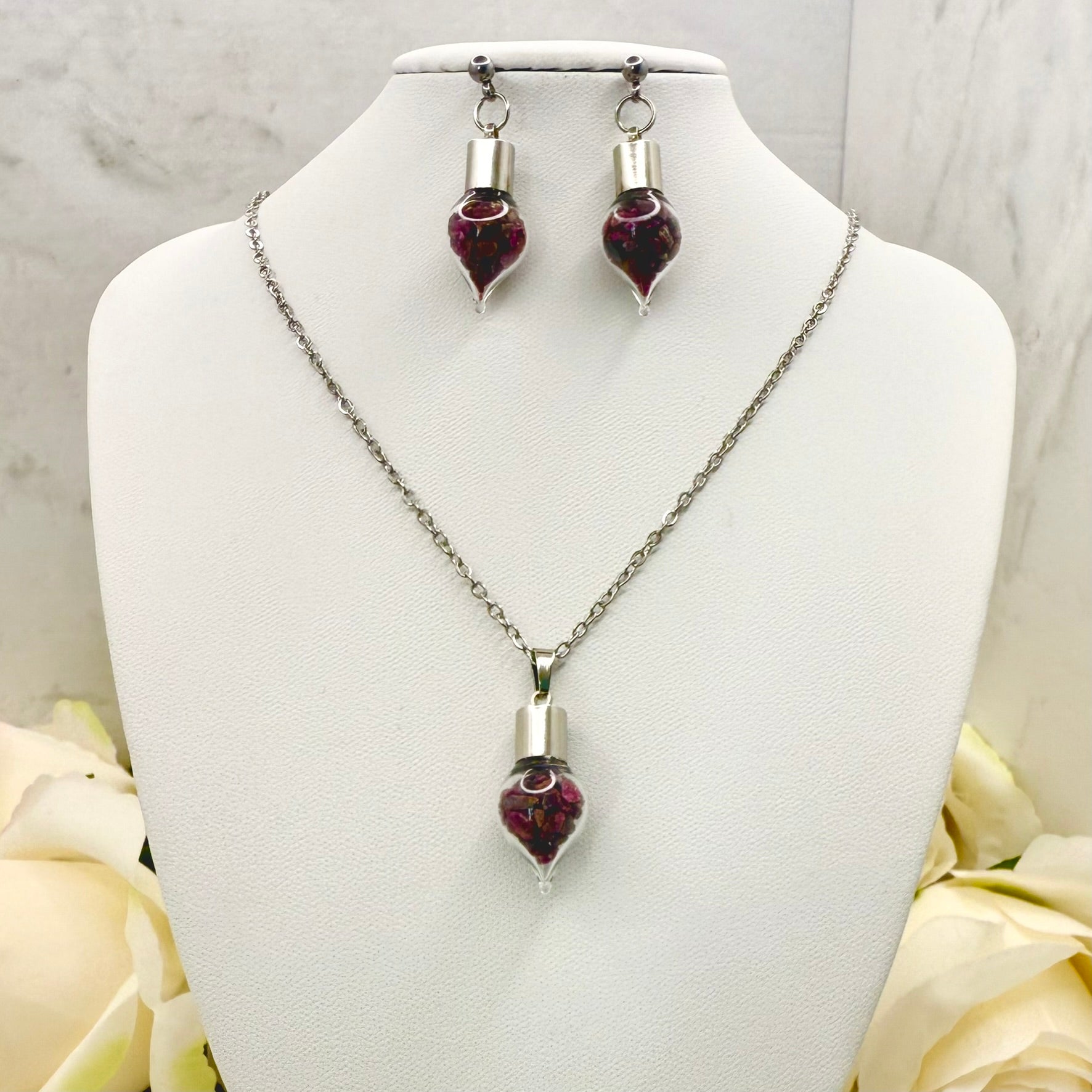 40th Anniversary Pendant – Natural Raw Ruby Shards | Elegant Ruby Gift for Her-Pendant & Earrings-Handmadeanniversary-Add Stud Earrings-Handmade Anniversary