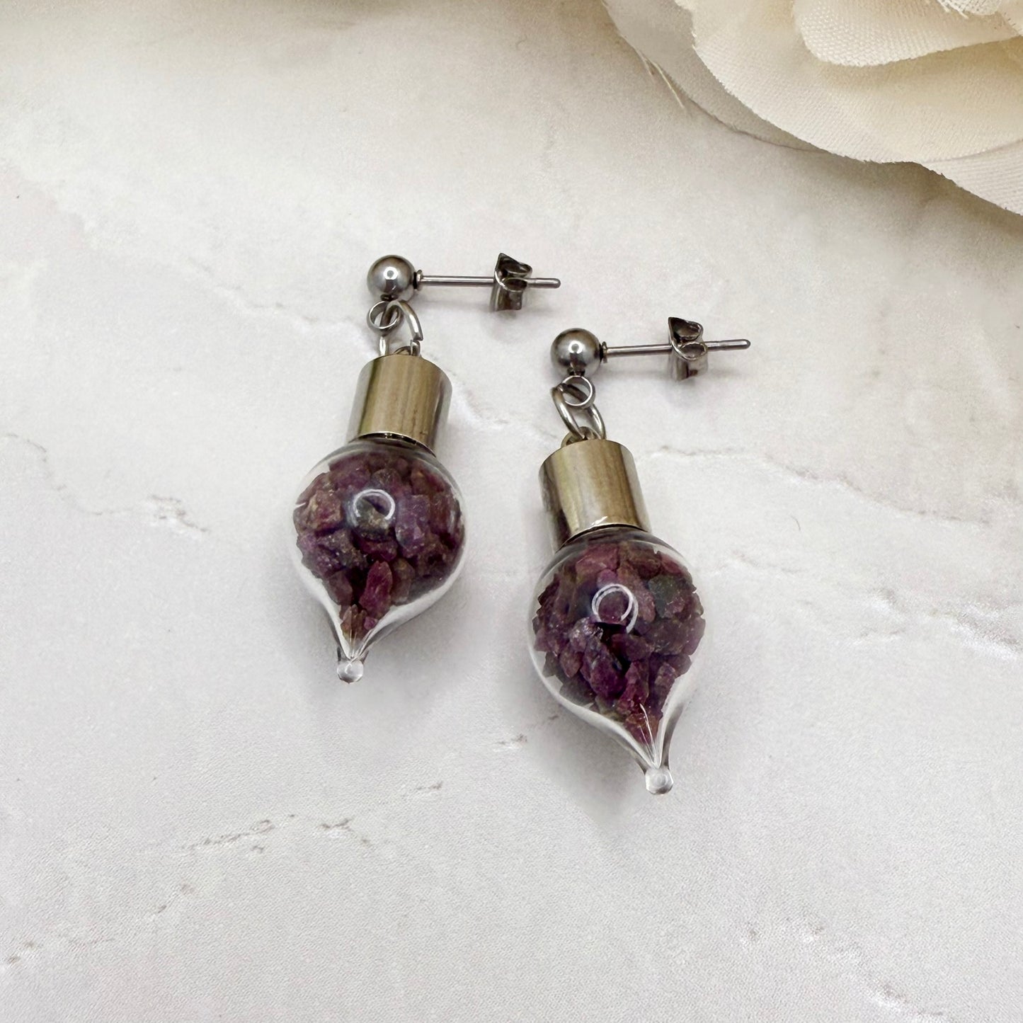 40th Anniversary Stud Drop Earrings – Natural Raw Ruby Shards | Elegant Ruby Gift for Her-Pendant & Earrings-Handmadeanniversary-Handmade Anniversary