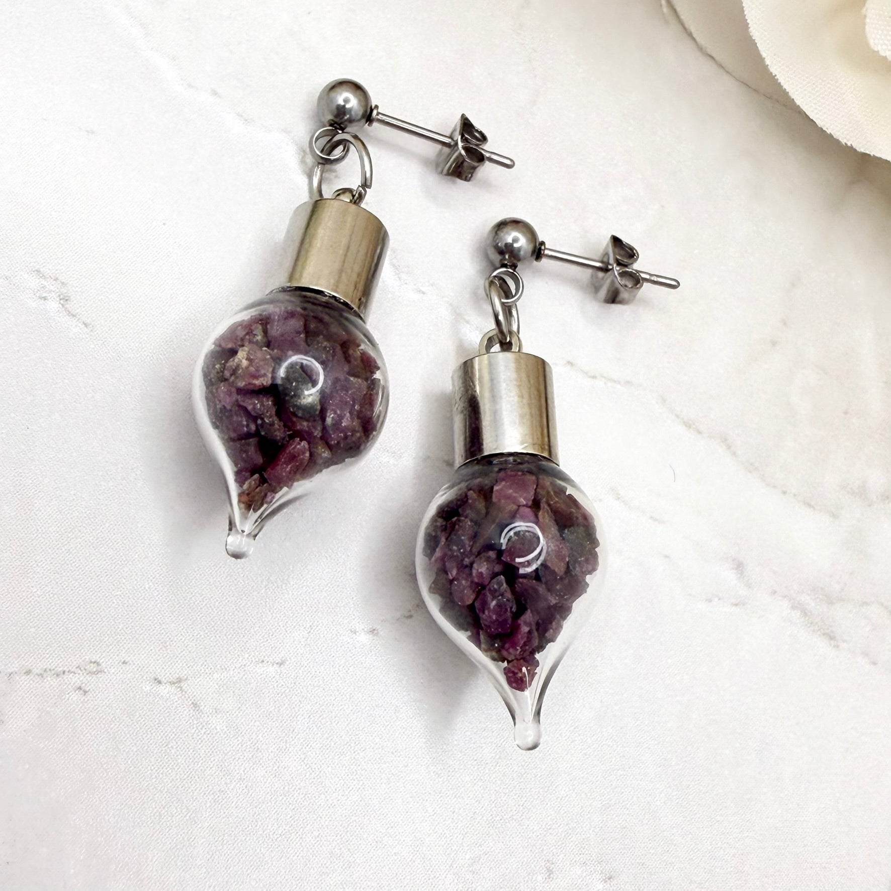 40th Anniversary Stud Drop Earrings – Natural Raw Ruby Shards | Elegant Ruby Gift for Her-Pendant & Earrings-Handmadeanniversary-Handmade Anniversary