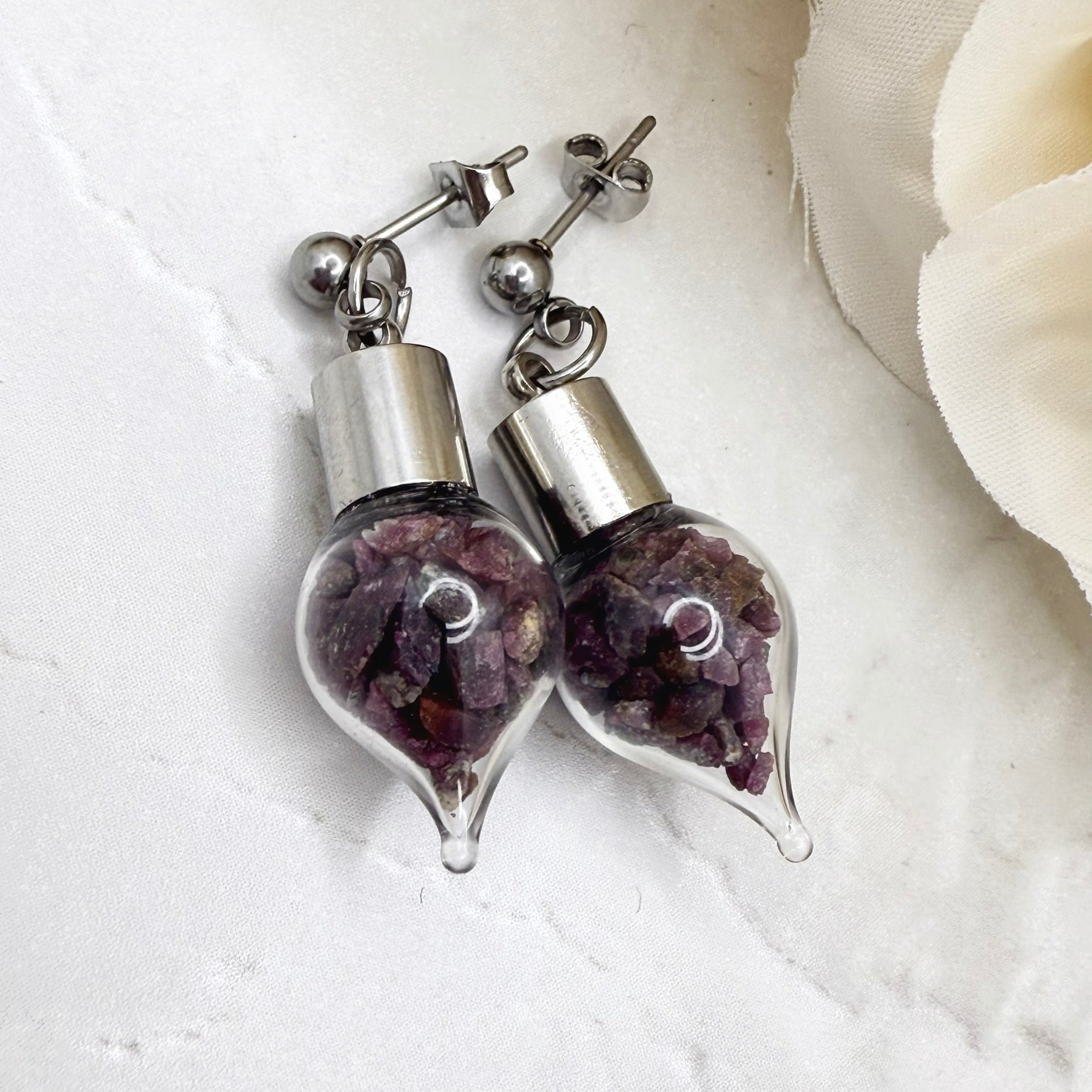 40th Anniversary Stud Drop Earrings – Natural Raw Ruby Shards | Elegant Ruby Gift for Her-Pendant & Earrings-Handmadeanniversary-Handmade Anniversary
