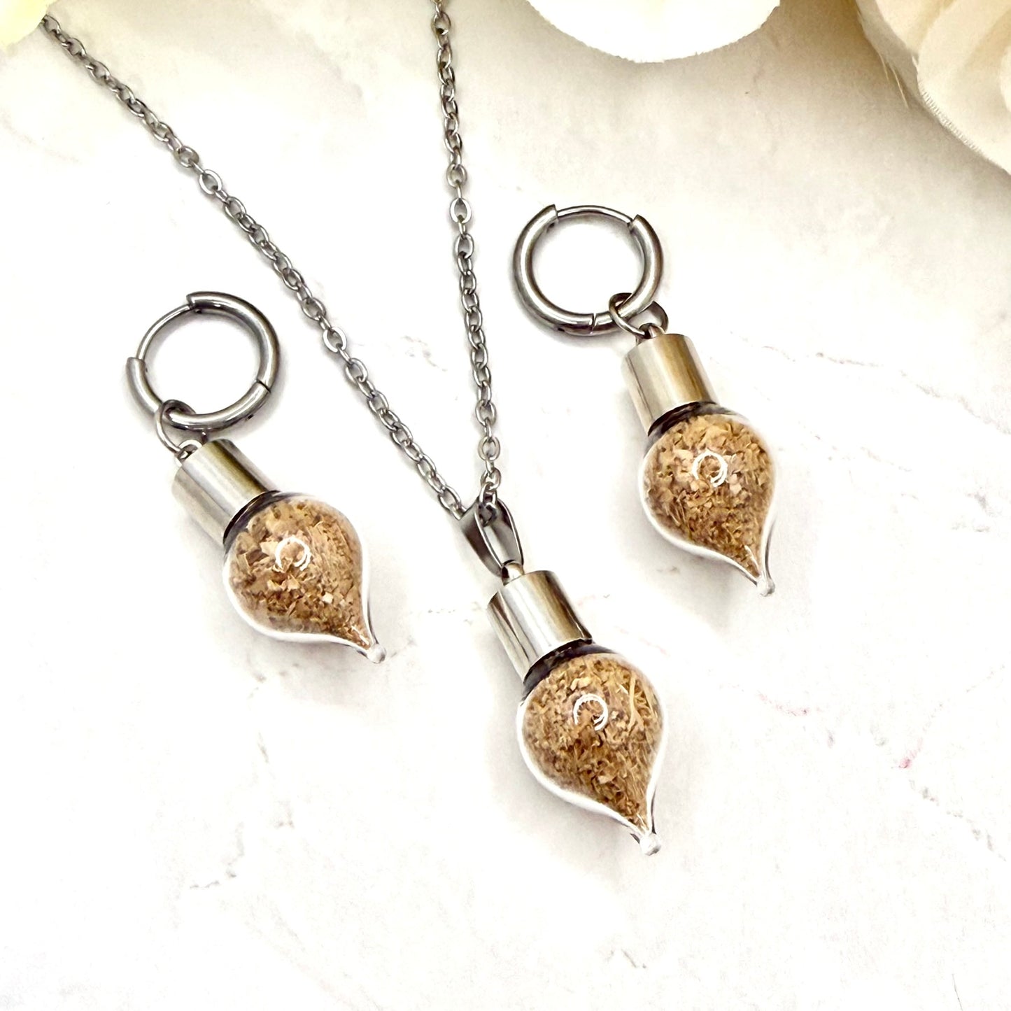 Wood Anniversary Pendant & Earring Set | Choice of Stud or Huggie Earrings