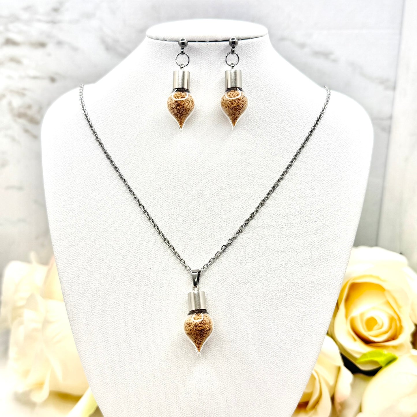 Wood Anniversary Pendant & Earring Set | Choice of Stud or Huggie Earrings