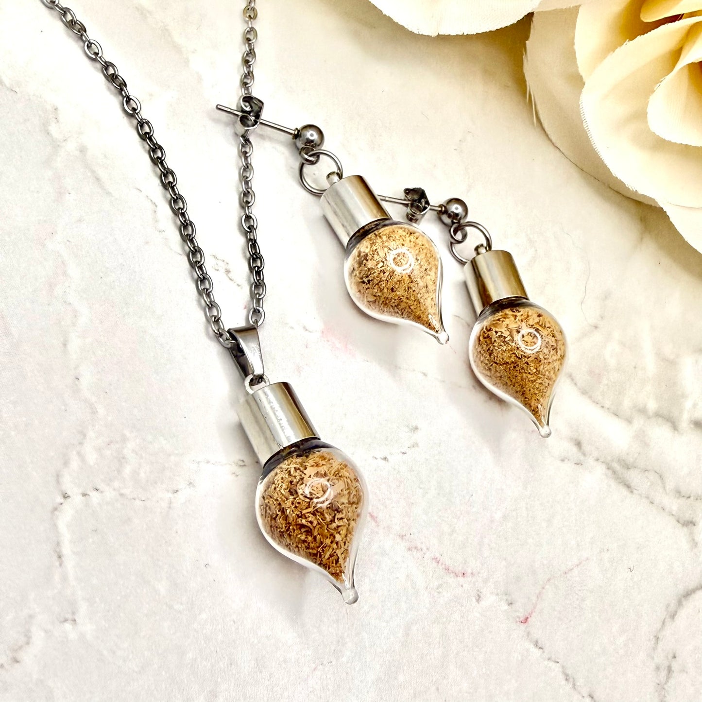 Wood Anniversary Pendant & Earring Set | Choice of Stud or Huggie Earrings