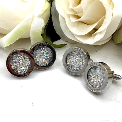 Personalised Groom & Best Man Crystal Cufflink Set – Primero Crystal  - Choice of Colour