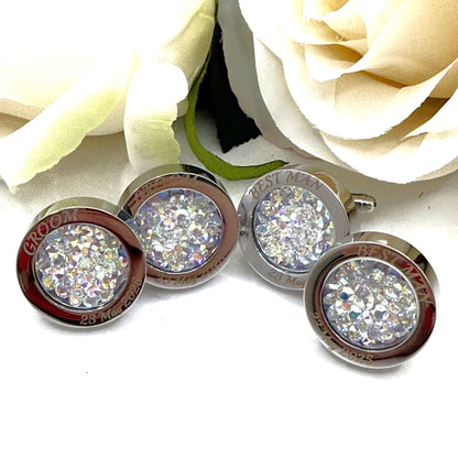 Personalised Groom & Best Man Crystal Cufflink Set – Primero Crystal  - Choice of Colour