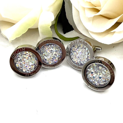 Personalised Groom & Best Man Crystal Cufflink Set – Primero Crystal  - Choice of Colour