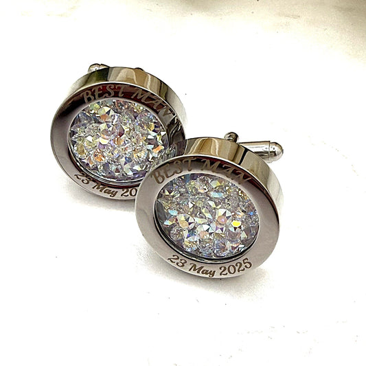 Personalised Best Man Crystal Cufflinks – Primero Crystal  - Choice of Colour