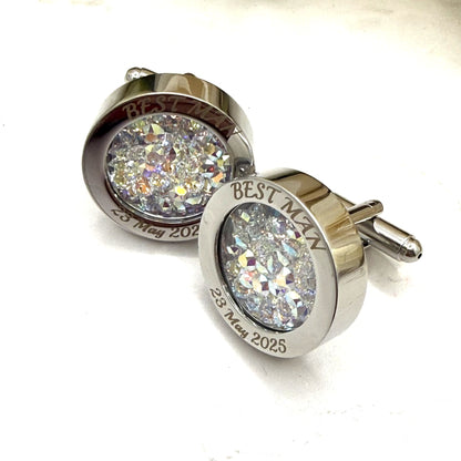 Personalised Best Man Crystal Cufflinks – Primero Crystal  - Choice of Colour