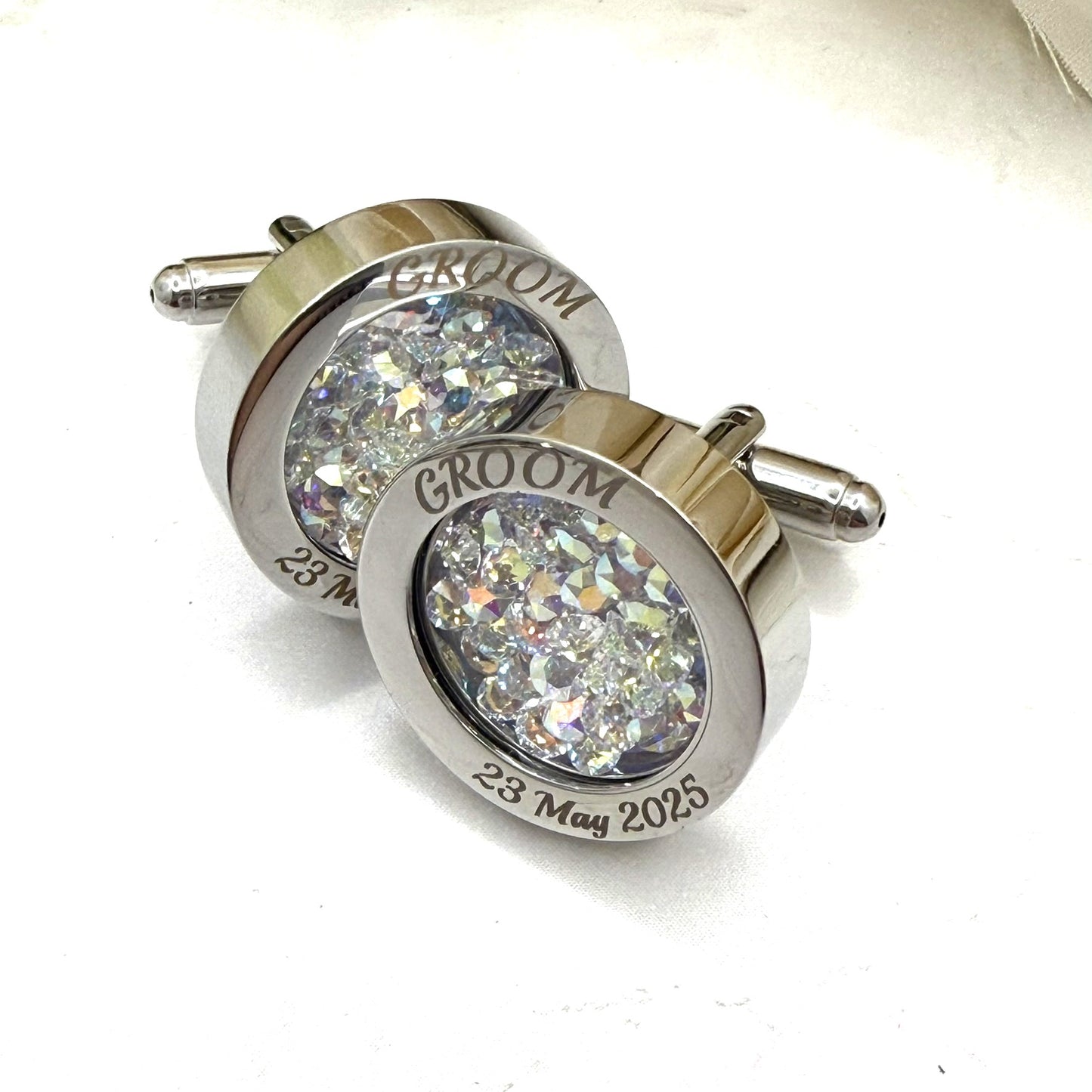 Personalised Groom & Best Man Crystal Cufflink Set – Primero Crystal  - Choice of Colour