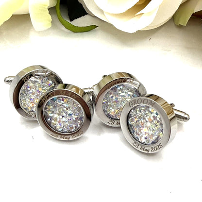 Personalised Best Man Crystal Cufflinks – Primero Crystal  - Choice of Colour