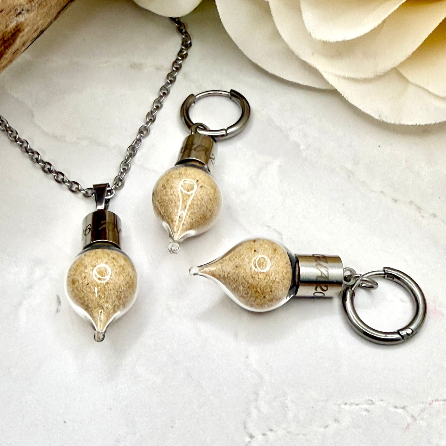 Luxury Personalised Honeymoon Sand Pendant & Earrings Set