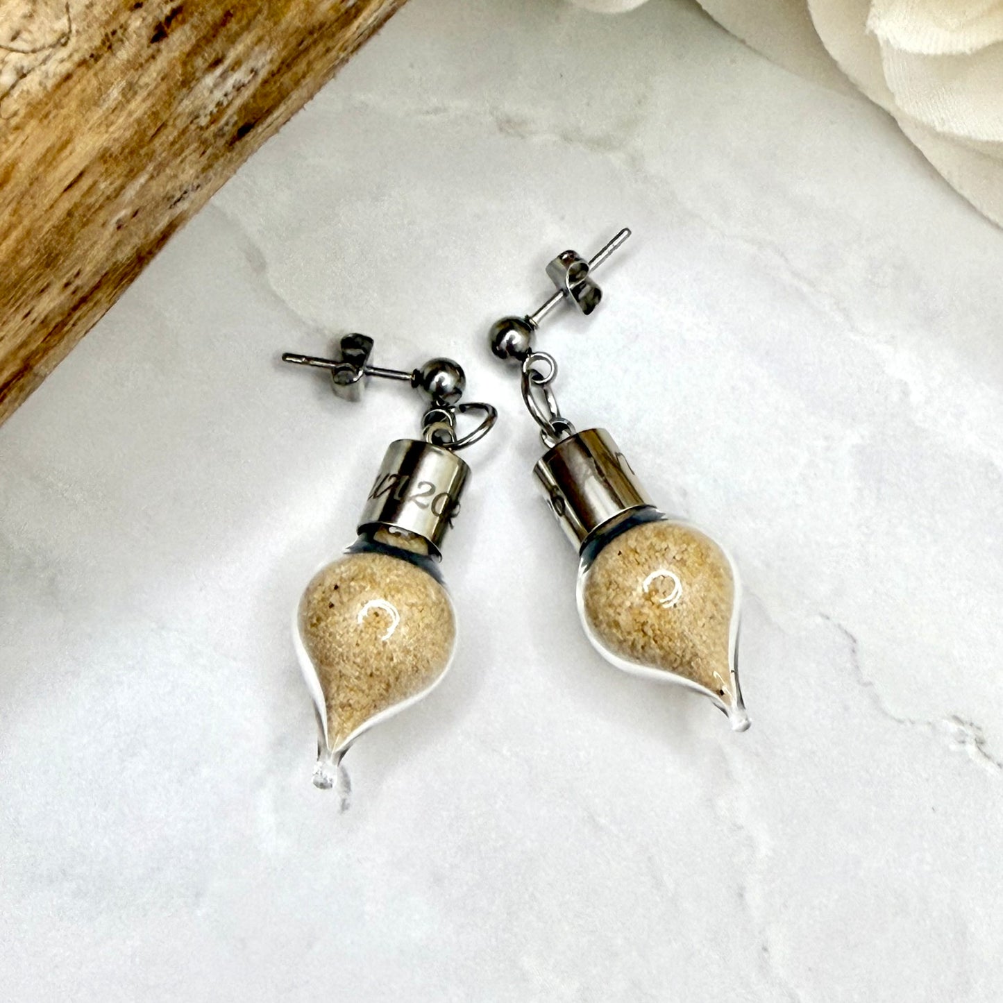 Luxury Personalised Honeymoon Sand Stud Drop Earrings